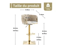 Set de 2 Taburetes de Bar Trenzados - Patas de Metal Dorado - Reposapiés - Altura Ajustable - Giro 360° - Ideal para Cocina, Salón o Bar