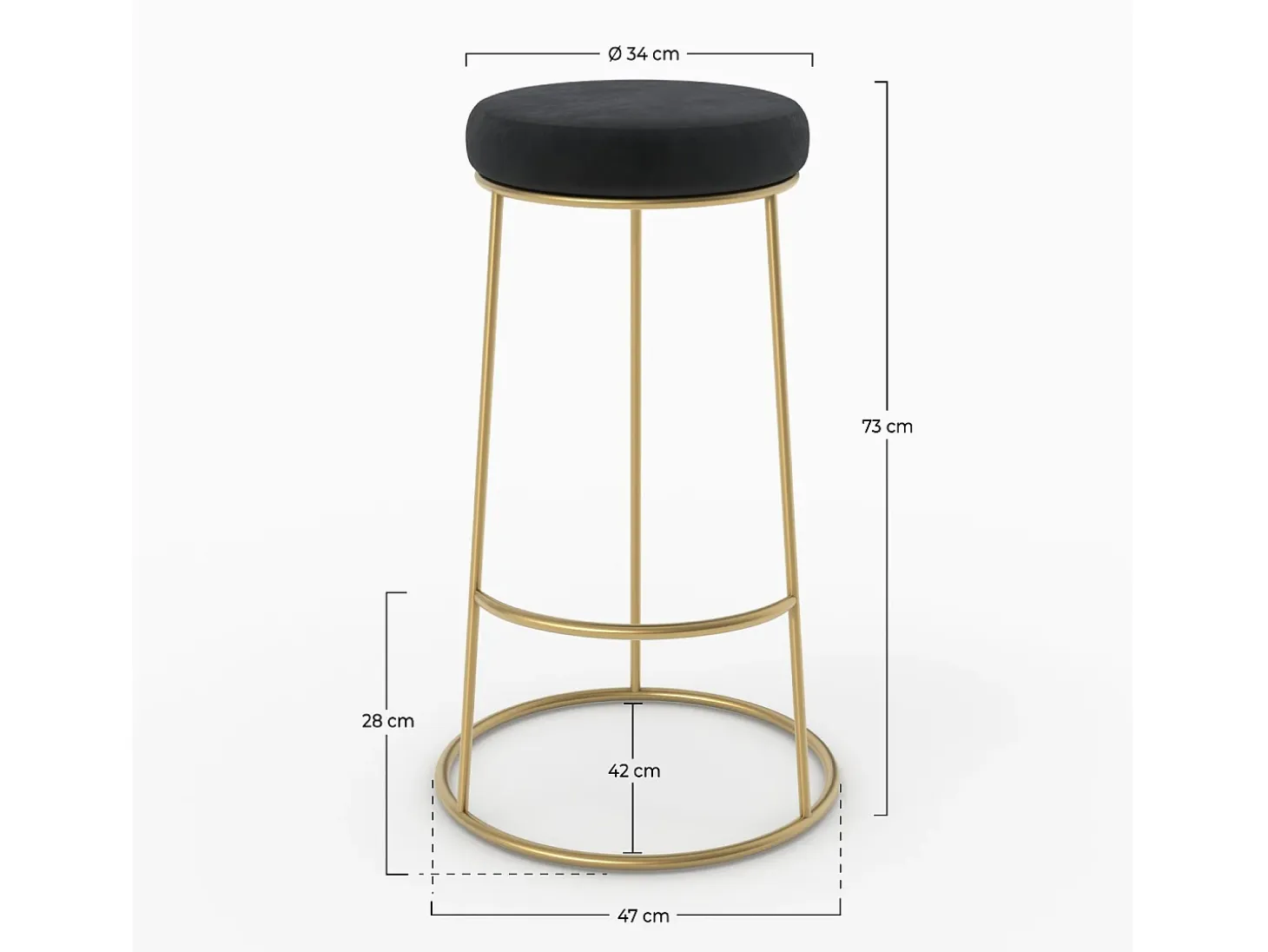 Set de 2 taburetes de bar 73 cm en terciopelo negro - Kendal