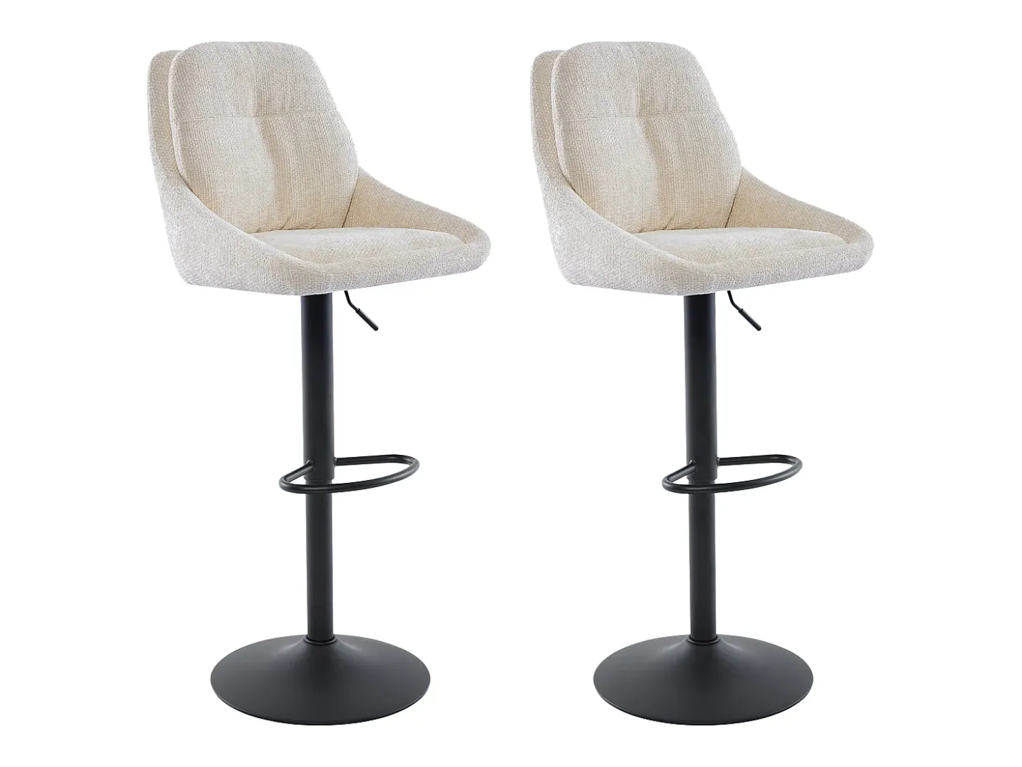 Set de 2 taburetes de bar de tela texturizada y metal - Altura ajustable - Crema - LARANZA