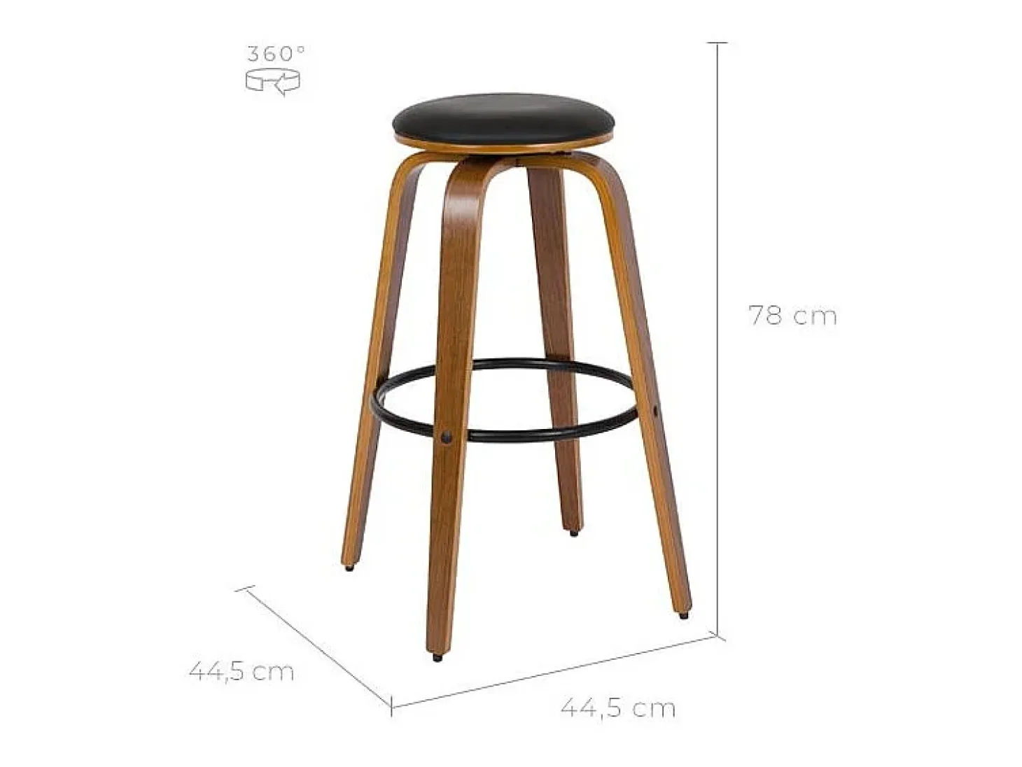 Set de 2 taburetes de bar 78 cm en cuero sintético negro - Arthus