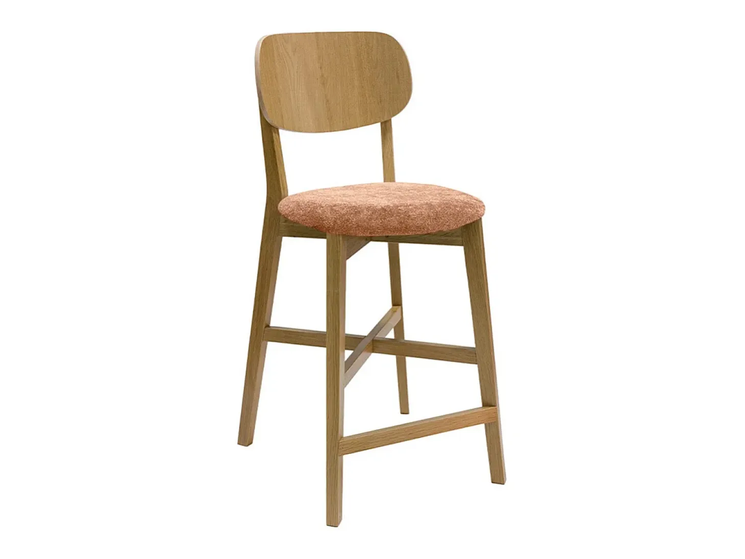 Set de 2 taburetes de cocina de madera de roble claro y tela efecto aterciopelado terracota 65 cm LUCIA