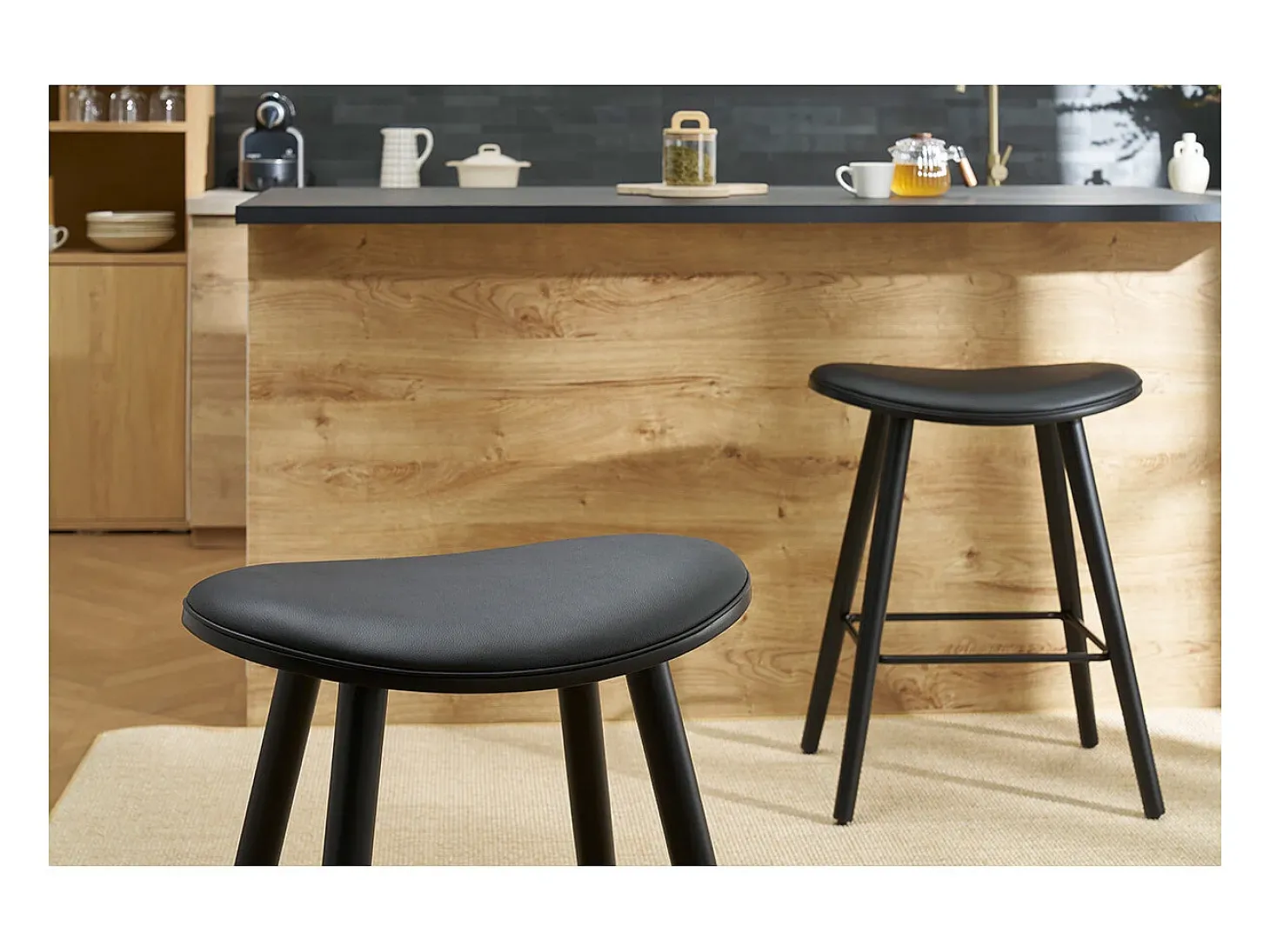 Set de 2 taburetes de cocina de diseño negro 65 cm MEADOW