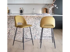 Set de 2 taburetes para isla de cocina en terciopelo amarillo 65 cm - Pénélope