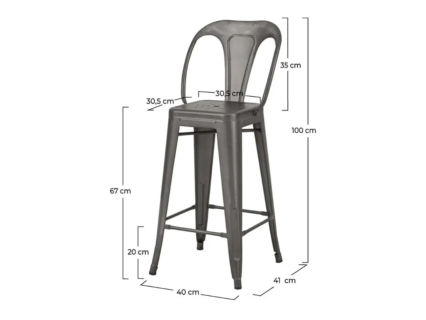 Set de 2 taburetes para isla de cocina en metal gris acero 67 cm - Indus