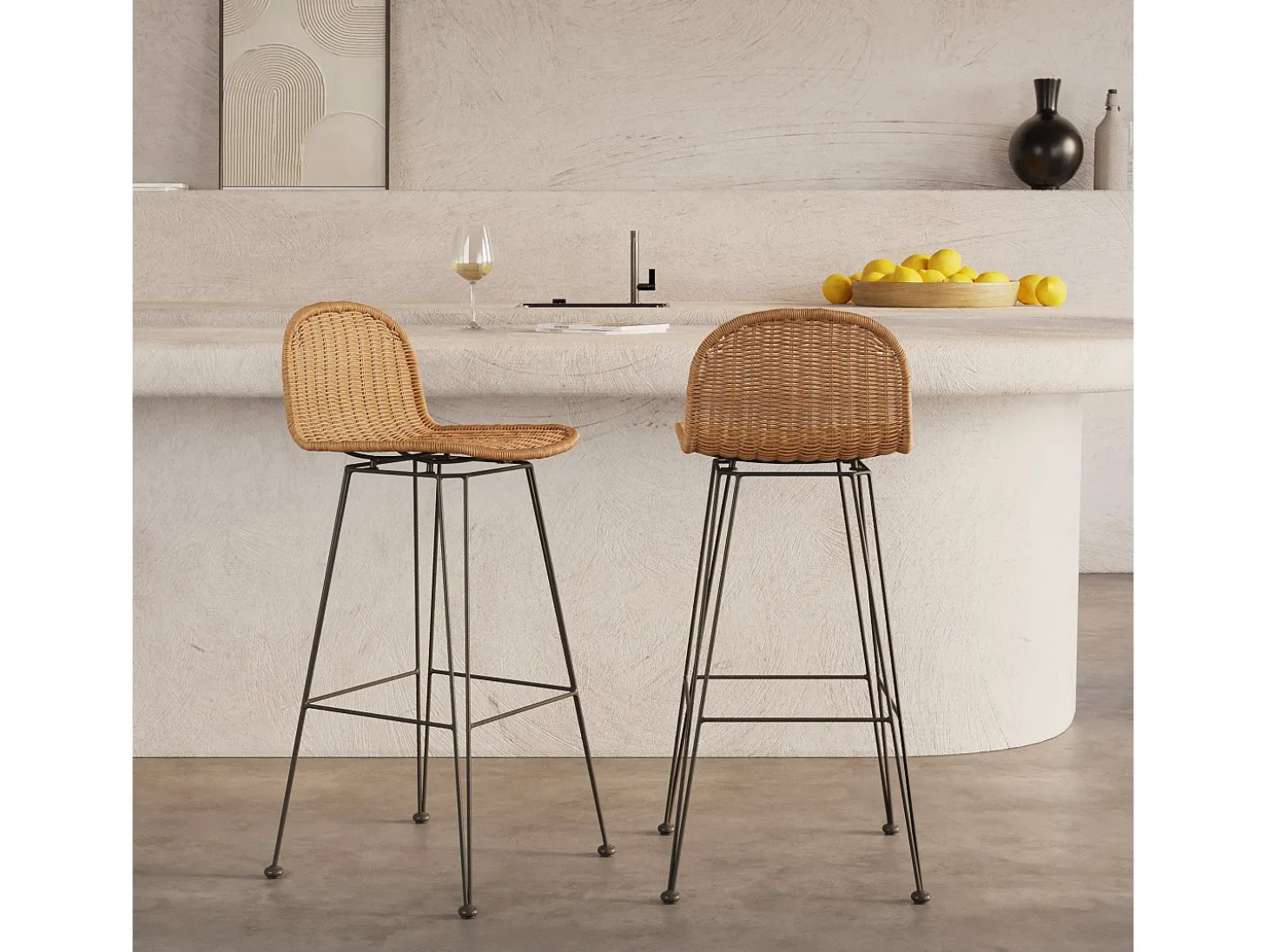 Set de 2 taburetes para isla de cocina en resina tejida marrón 63 cm - Jigani
