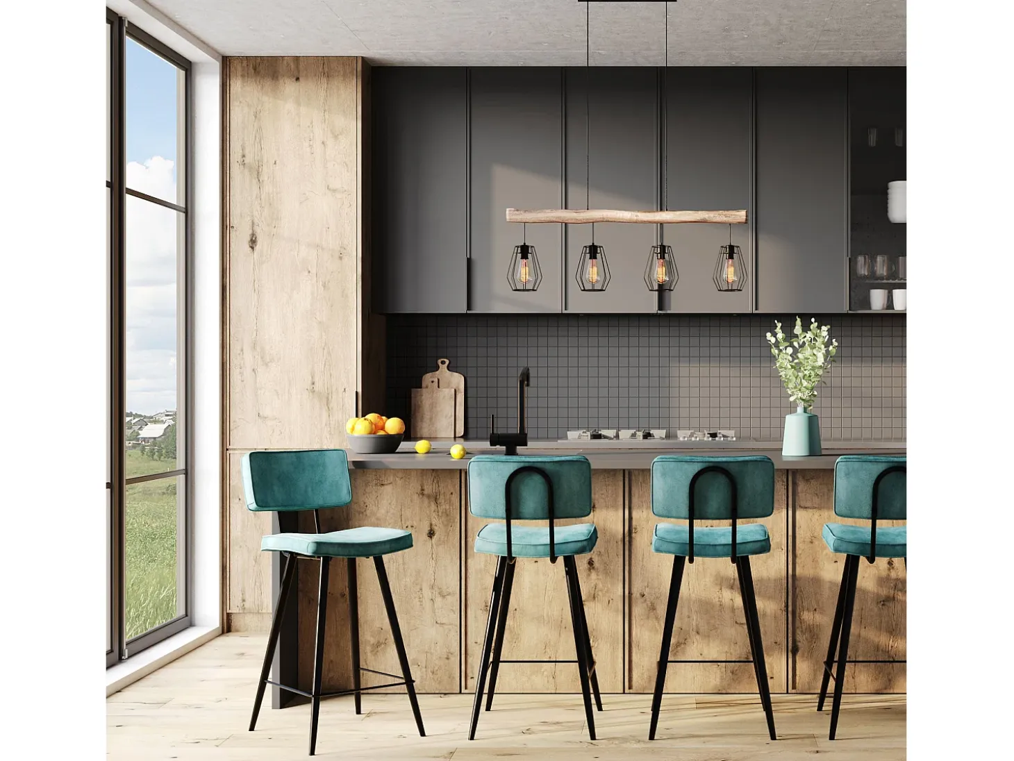 Set de 2 taburetes para isla de cocina de sintético azul 66 cm - Texas