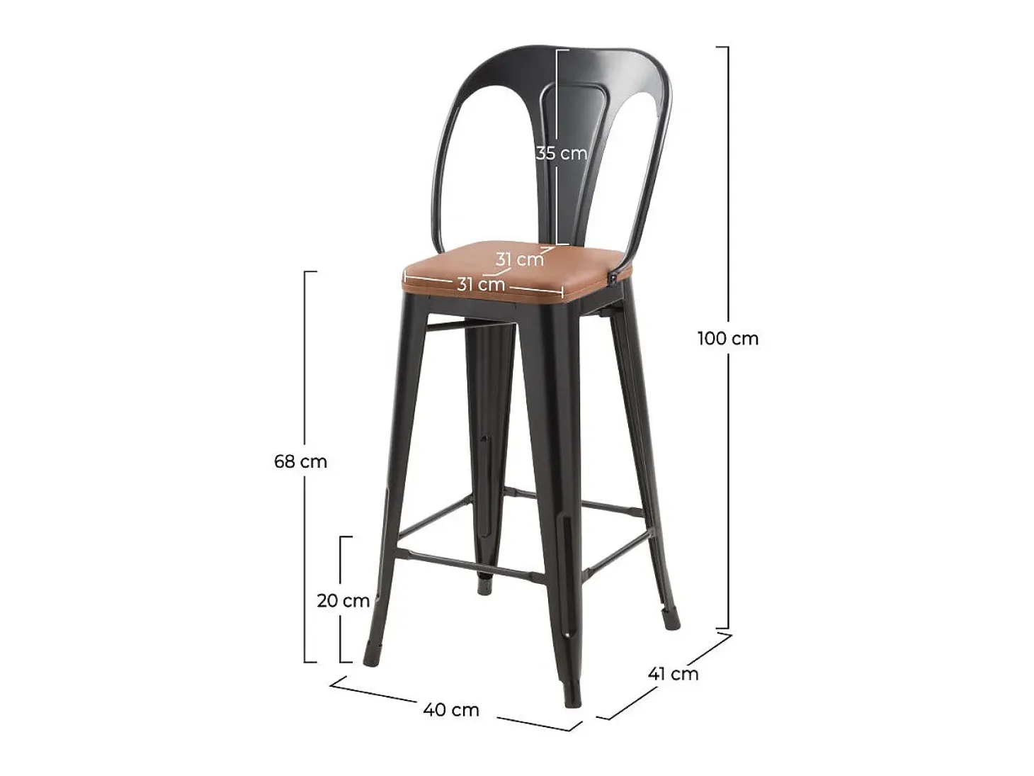 Set de 2 taburetes para isla de cocina negros y marrones 66 cm - Charly