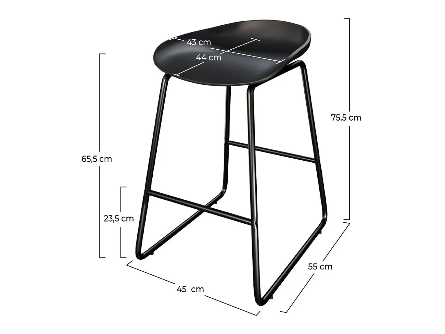 Set de 2 taburetes para isla de cocina de plástico negro 65,5 cm - Yoshi