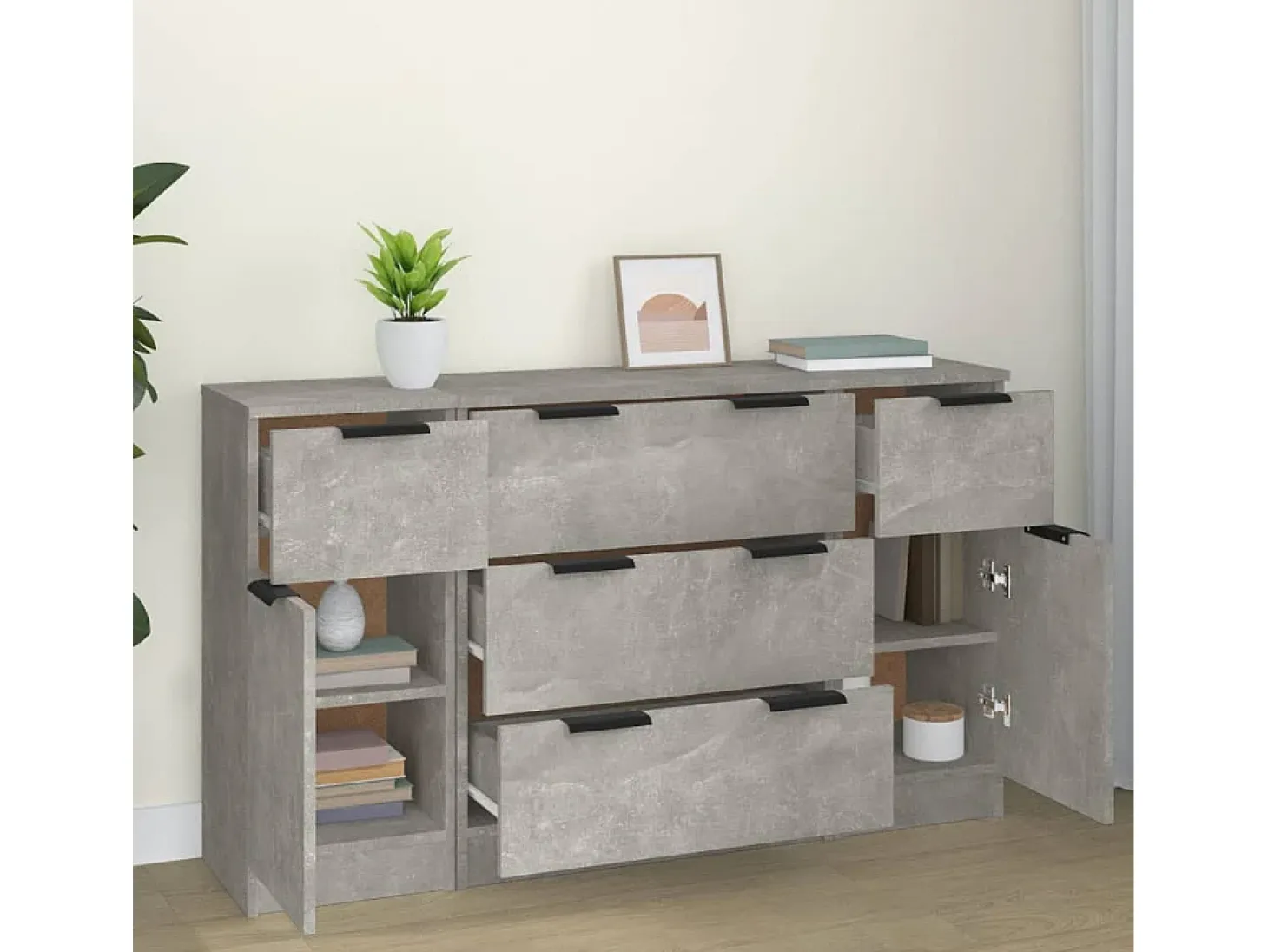 Set de aparador 3 piezas madera contrachapada gris hormigón ES923280