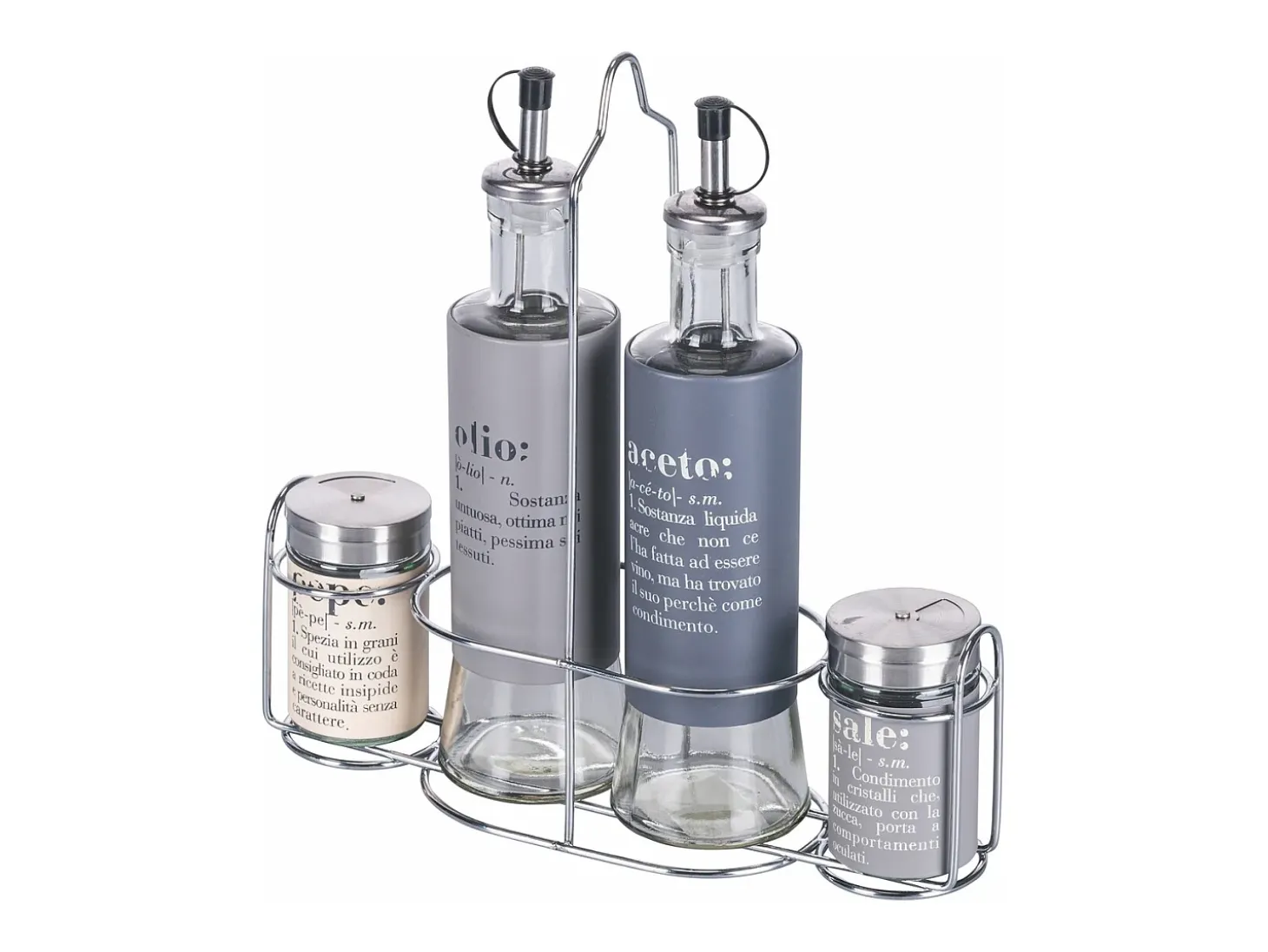 Set de condimentos para mesa aceite, sal, vinagre, especias y pimienta Victionary - Gris