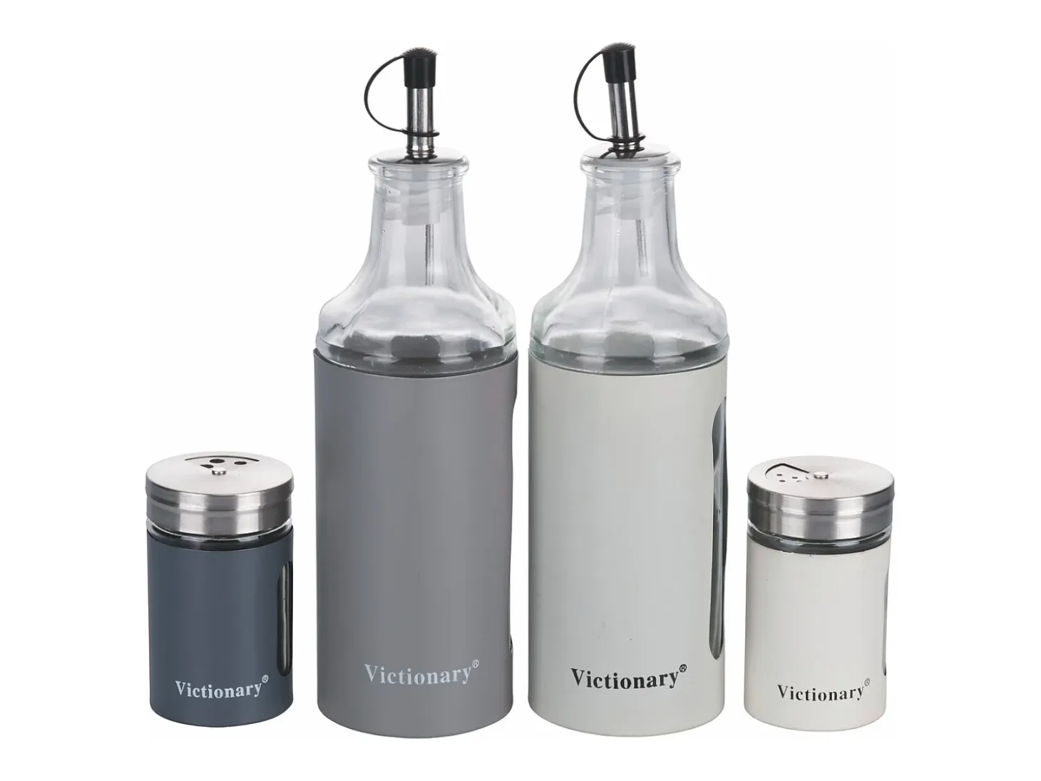 Set de condimentos para mesa aceite, sal, vinagre, especias y pimienta Victionary - Gris
