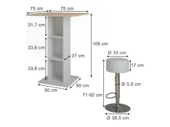 Set de mesa de bar blanco/sonoma 75x75x106 repose