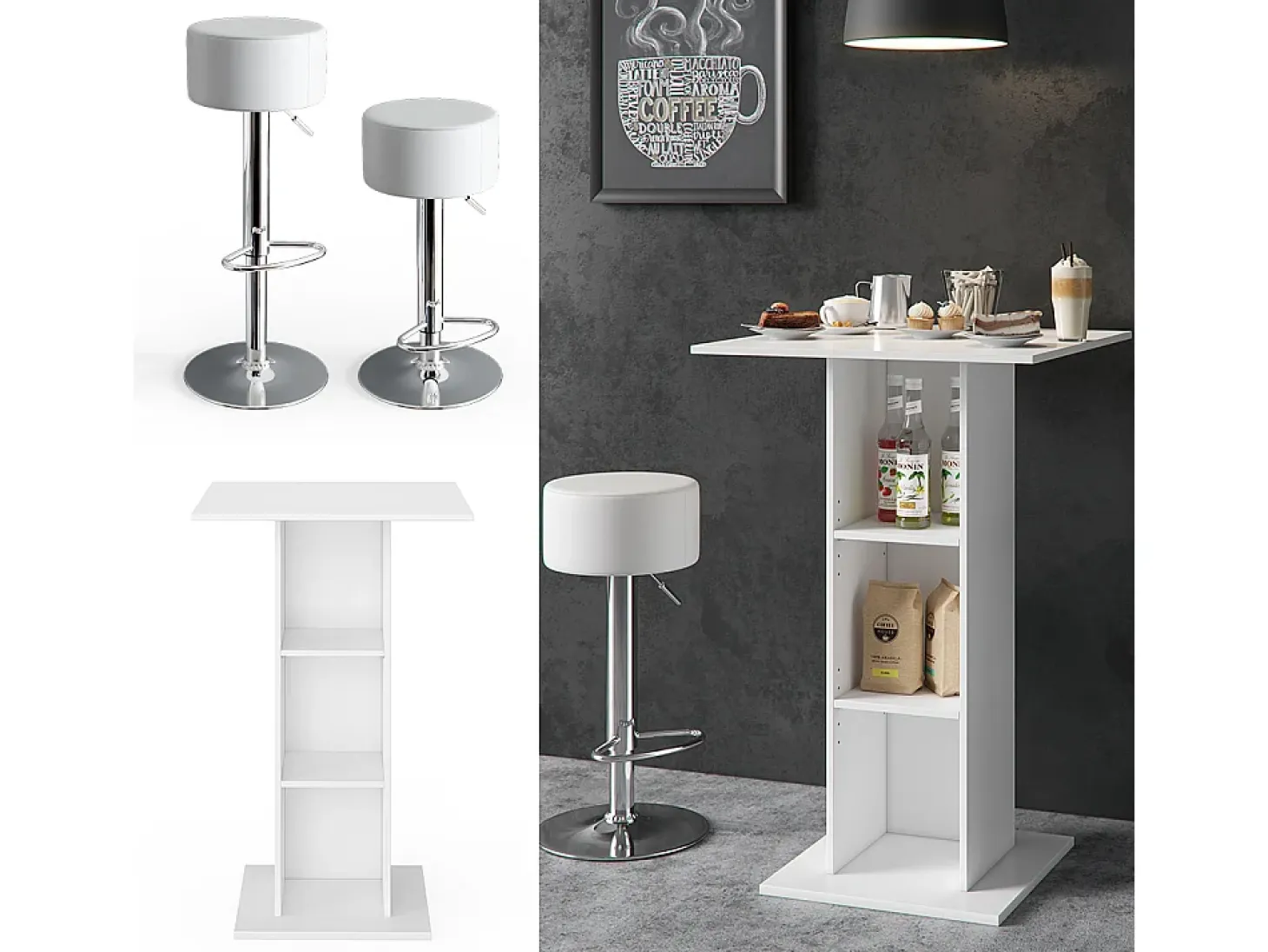 Set de mesa de bar blanco 70x70x109 rodeo