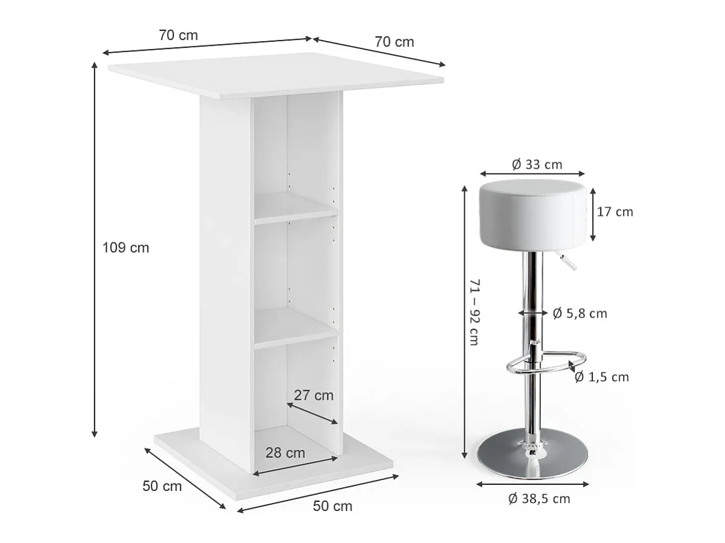 Set de mesa de bar blanco 70x70x109 rodeo