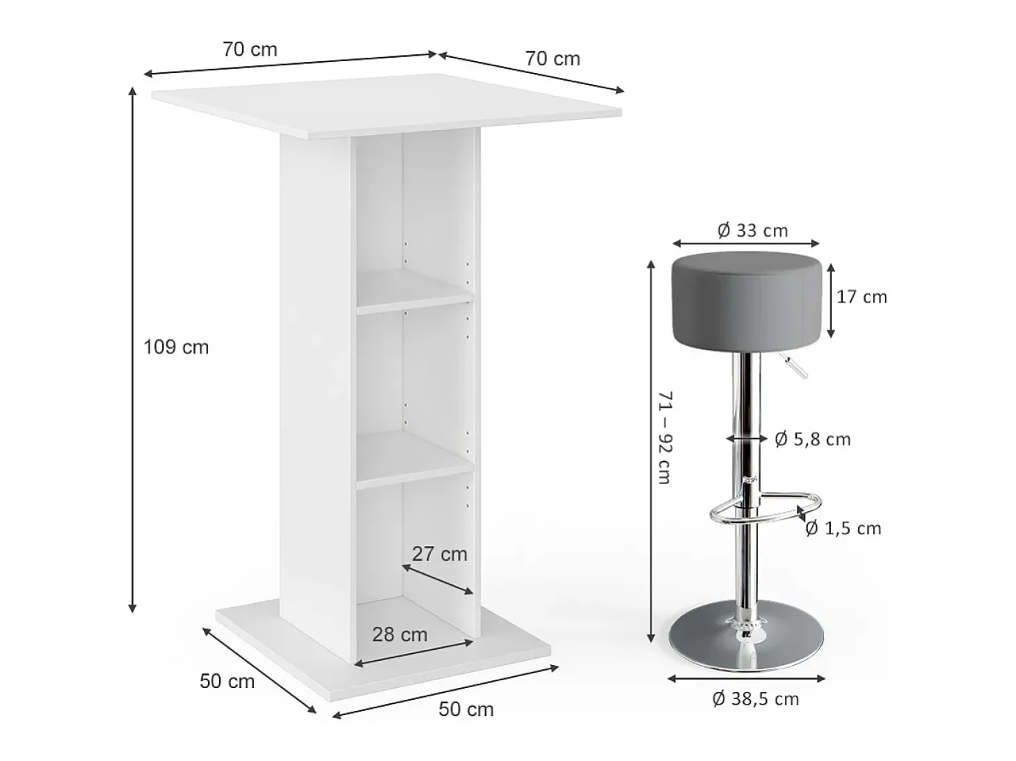 Set de mesa de bar hormigón 70x70x109 rodeo