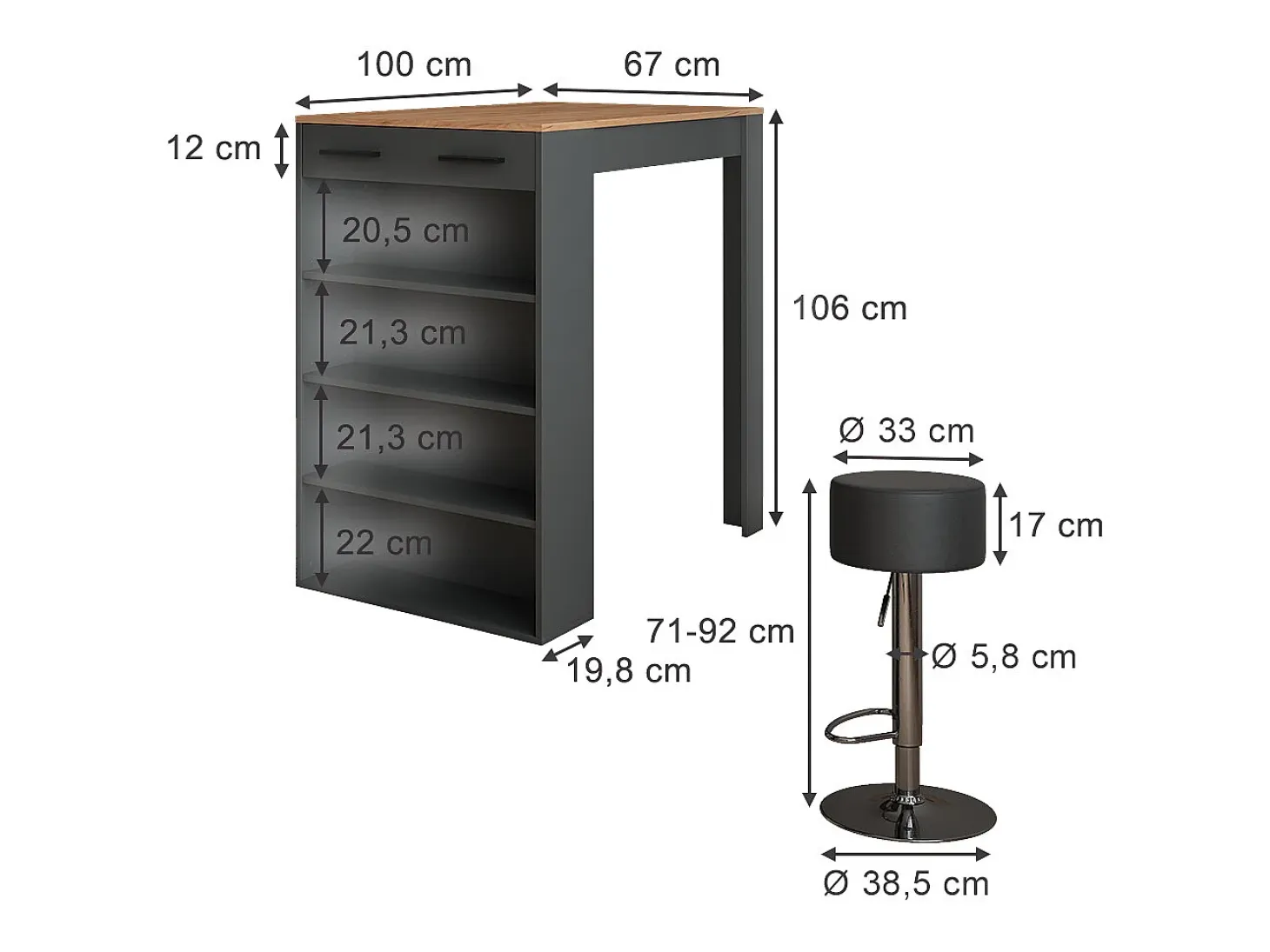 Set de mesa de bar oro power roble/antracita 67x100x106 repose