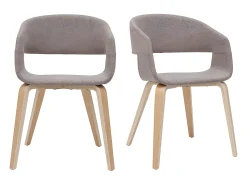 Set de 2 sillas de diseño de tela color topo con patas de madera clara SLAM