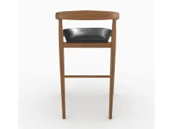 Set of 2 bar stools, 77 cm, in varnished teak with black leather seats - Bali