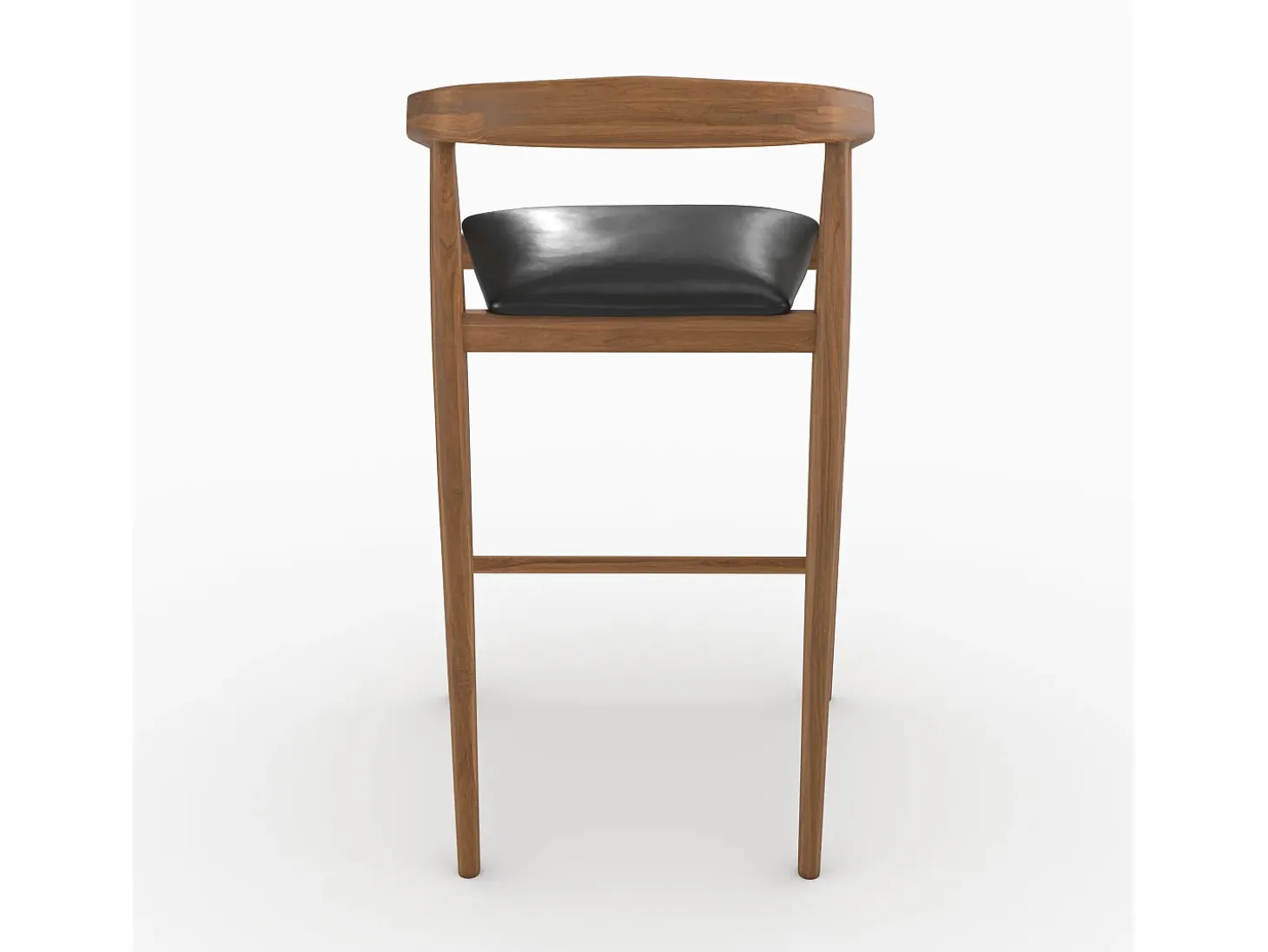 Set of 2 bar stools, 77 cm, in varnished teak with black leather seats - Bali