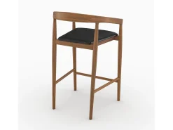 Set of 2 bar stools, 77 cm, in varnished teak with black leather seats - Bali