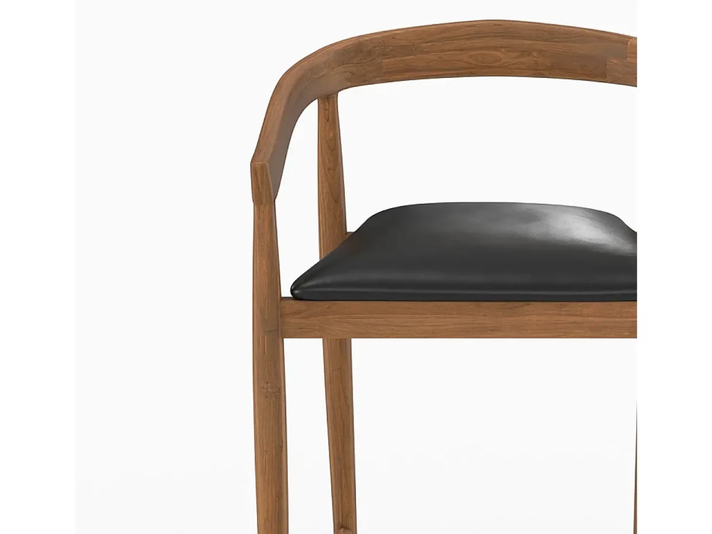 Set of 2 bar stools, 77 cm, in varnished teak with black leather seats - Bali