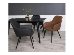 Set van 2 KARU eetkamerstoelen – Kunstleer en zwarte metalen poten-Color Gris oscuro