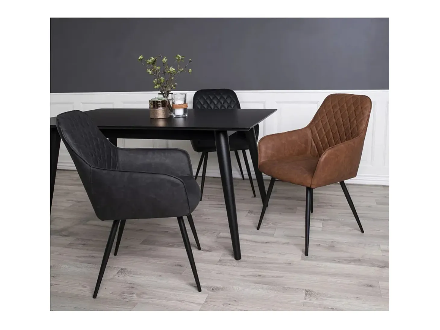 Set van 2 KARU eetkamerstoelen – Kunstleer en zwarte metalen poten-Color Gris oscuro