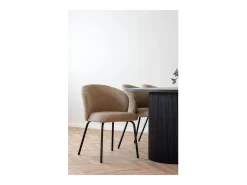 Set van 2 TALY stoelen – beige bouclé stof & zwarte stalen poten