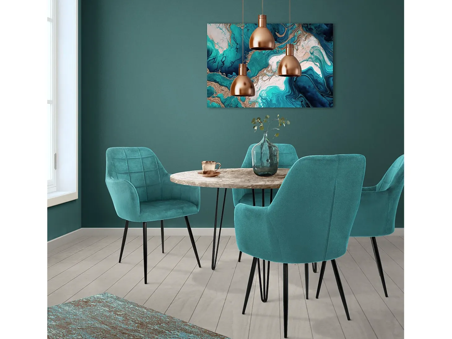 Set 6x Silla de comedor/salón de terciopelo verde salvia con patas de acero 84cm