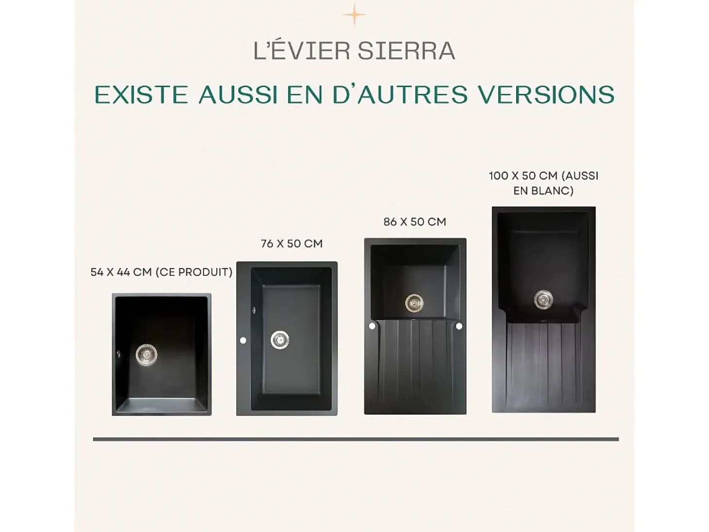 Sierra Fregadero de una sola cubeta 54x44 en resina negra Essebagno