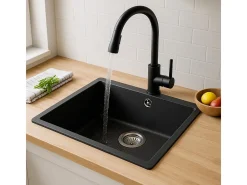 Sierra Fregadero de una sola cubeta 54x44 en resina negra Essebagno