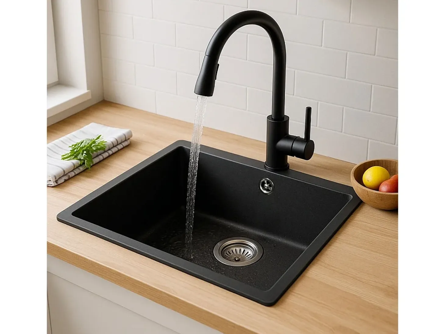 Sierra Fregadero de una sola cubeta 54x44 en resina negra Essebagno