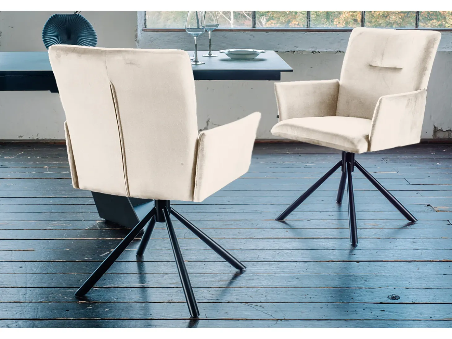 Silla - blanco crema terciopelo - KYRA