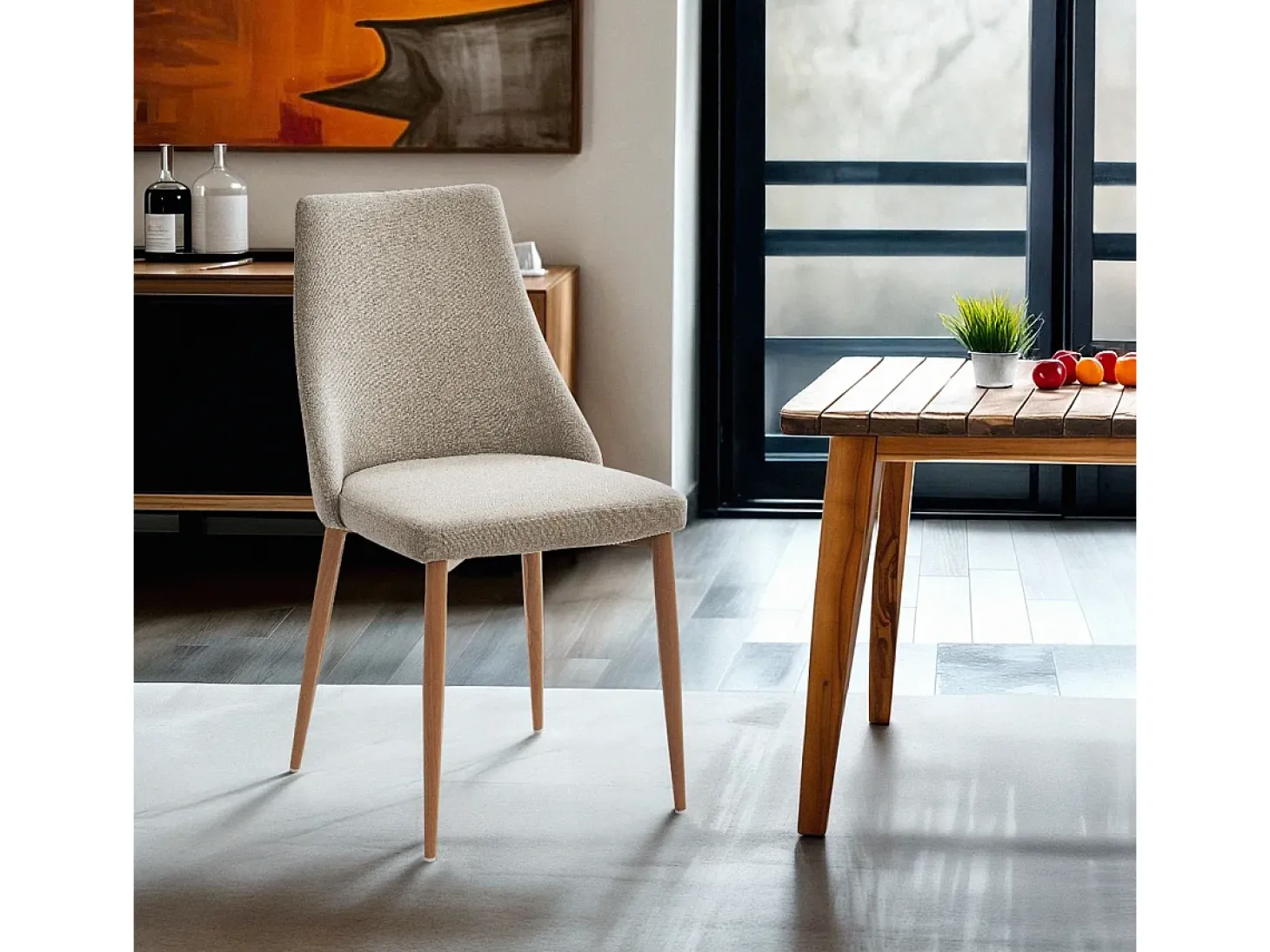 Silla acolchada moderna de tela para salón-comedor y cocina Sirka - Beige