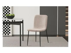 Silla ALICE – Tela rizada beige y patas de metal negro – Comodidad y diseño moderno