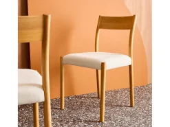 Silla bohemia de madera de hevea y tela simple, set de 2 natural