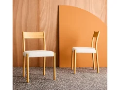 Silla bohemia de madera de hevea y tela simple, set de 2 natural