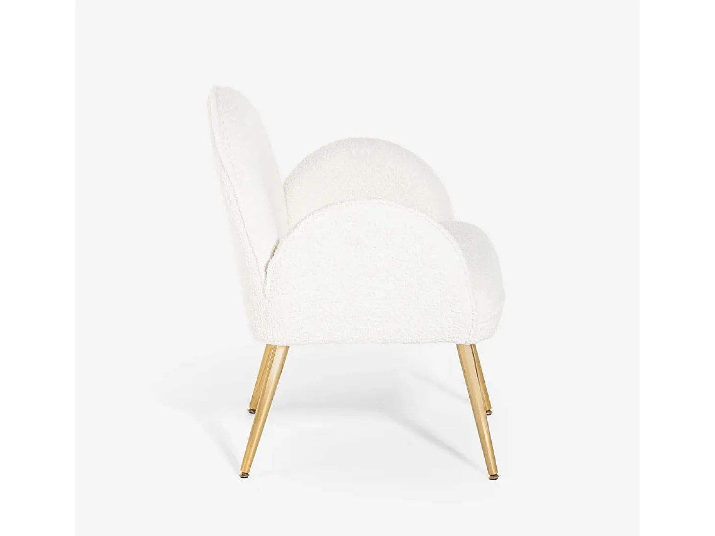 Silla butaca de tela de bouclé blanca y metal dorado para el salón Vivi