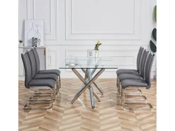 Silla cantilever con estructura de metal cromado, tapizado de PU, gris (48x42x52 cm)