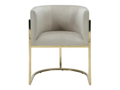 Silla con brazos - Terciopelo y metal - Beige y dorado - PERIA