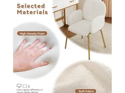 Silla con patas de metal dorado - Tela Teddy Beige