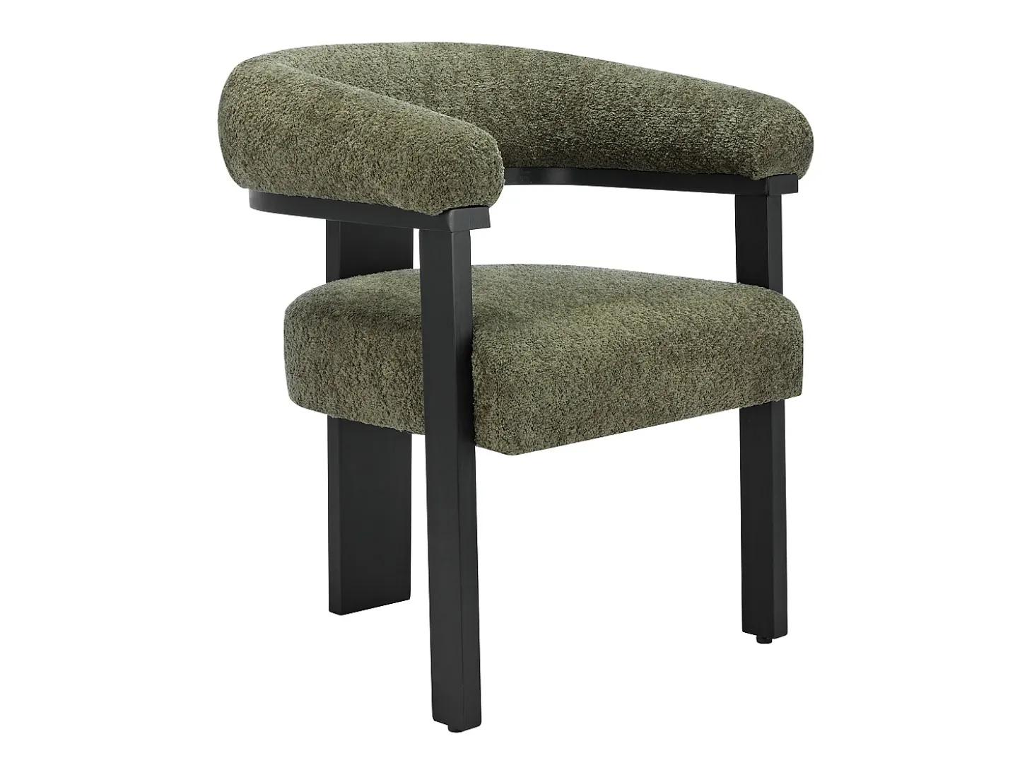 Silla con reposabrazos en tela bouclé y madera de hevea - Verde caqui y negro - LIVELIA