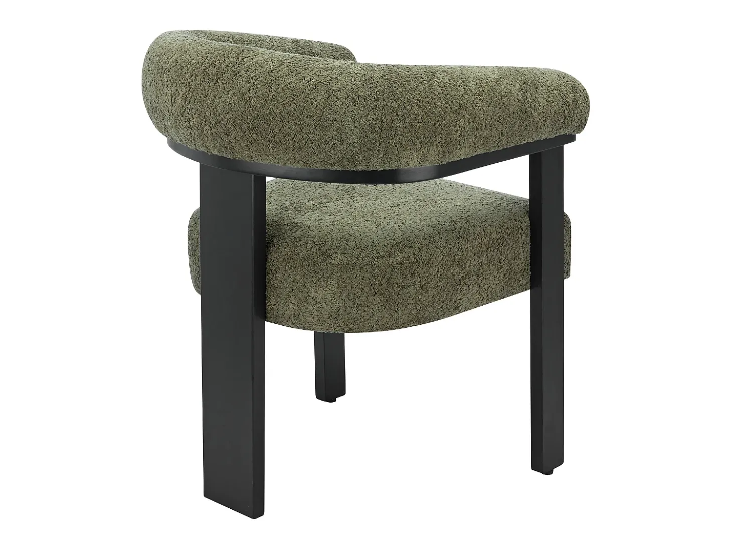 Silla con reposabrazos en tela bouclé y madera de hevea - Verde caqui y negro - LIVELIA