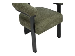 Silla con reposabrazos en tela bouclé y madera de hevea - Verde caqui y negro - LIVELIA