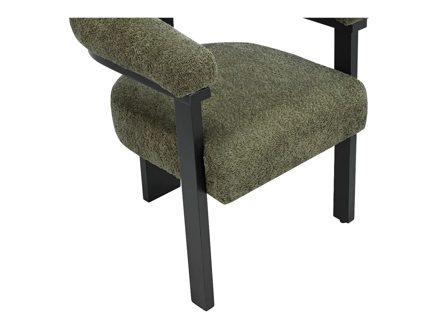 Silla con reposabrazos en tela bouclé y madera de hevea - Verde caqui y negro - LIVELIA