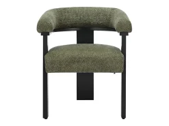 Silla con reposabrazos en tela bouclé y madera de hevea - Verde caqui y negro - LIVELIA