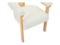 Silla con reposabrazos en tela bouclé y madera de hevea - Blanco y natural - LIVELIA