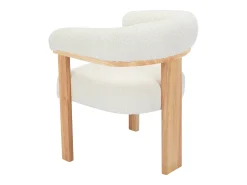 Silla con reposabrazos en tela bouclé y madera de hevea - Blanco y natural - LIVELIA