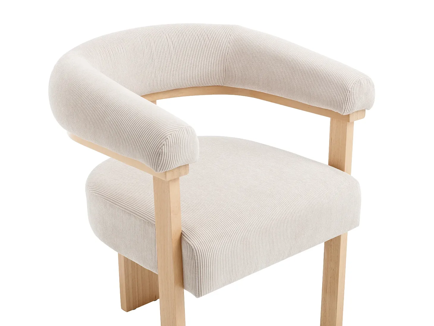 Silla con reposabrazos en pana y madera de hevea natural - Beige - LIVELIA de Pascal MORABITO