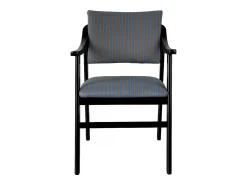 Silla con reposabrazos madera negra y tejido a rayas azules y naranjas ETIENNE